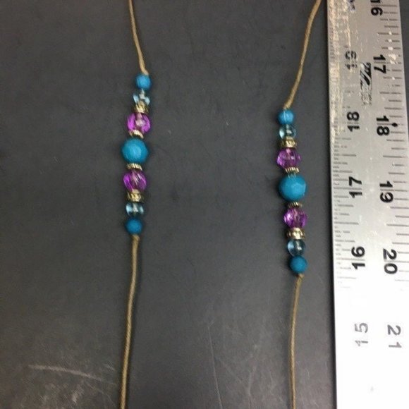 Long Necklace Purple Turquoise Blue Silver Beige Round Faceted Retro BoHo - Picture 6 of 6